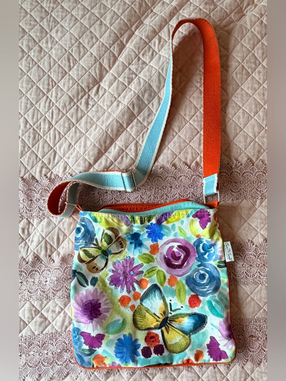 Floral & Butterfly Crossbody Bag - Multicolor